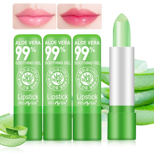 3PCS Aloe Vera Lipstick, Magic Temperature Color Change Lipstick Lip Blam, Long Lasting Nutritious Lips Makeup Aloe Vera Lip Gloss Set 3 Pack