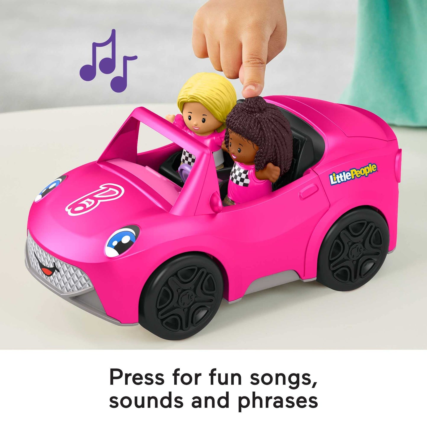 Barbie Convertible by Fisher-Price Little People, push-along vehicle with sounds and 2 figures for toddler and preschool pretend play, HJN53