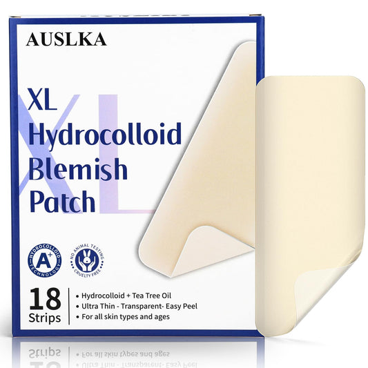 AUSLKA Large Blemish Patches XL -18 Strips, Hydrocolloid Spot Dots - Blemishes Patch - Pimple Stickers - Patches To Cover Facial Care 18 Patches