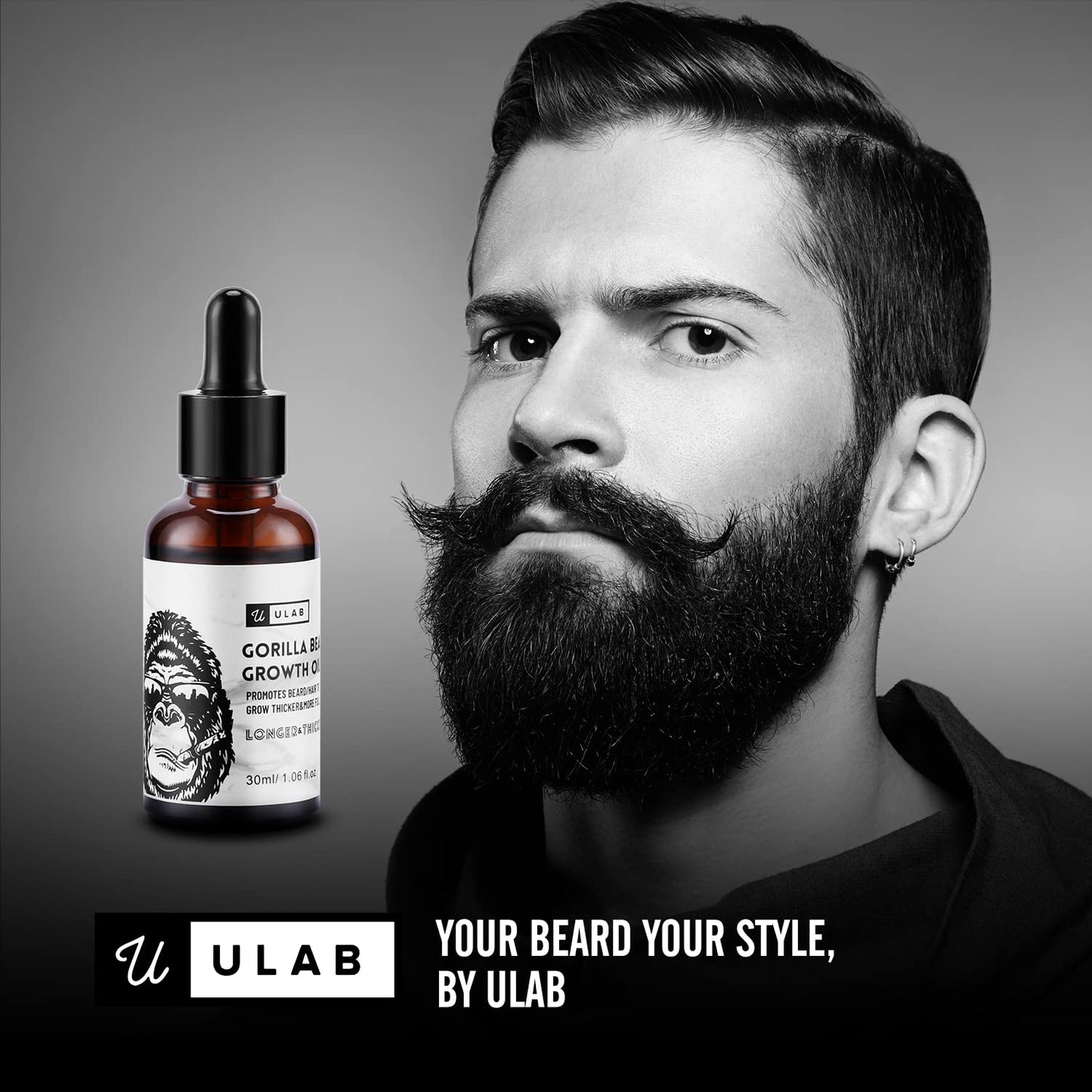 uLab Gorilla Beard Oil for Hair Growth, Mens Natural Daily Hair Growth Oil Formula for Beards and Facial Hair, 30ml