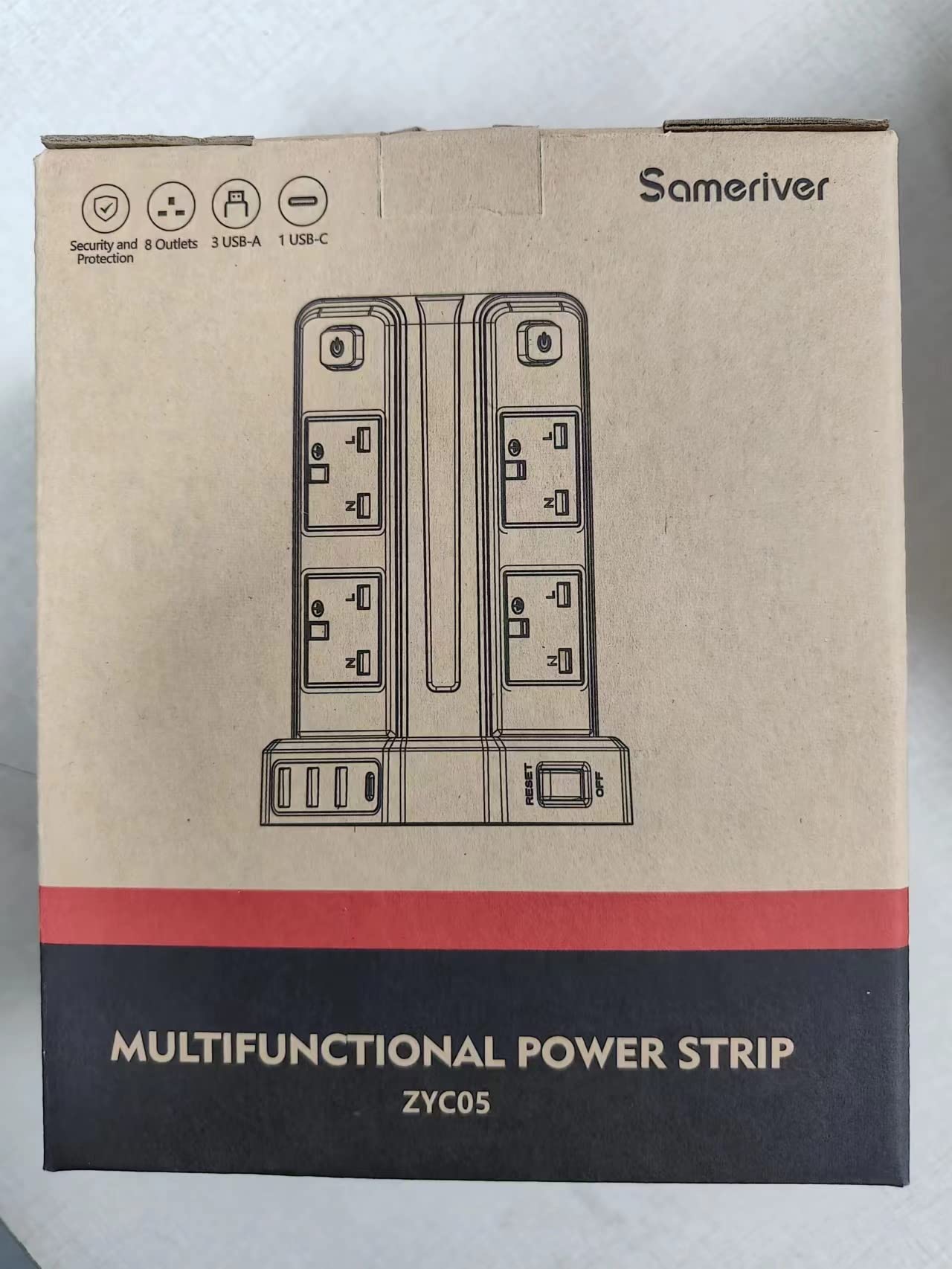 Tower Extension Lead, (3250W 13A) Extension Tower 8 AC Outlets & 4 USB Ports, Surge Protection Extension Lead with 4 Independent Switch, 17W USB C Ports Extension Cable 3M for Office, Home, Kitchen White