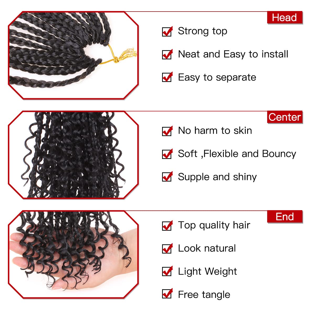 XTREND 14Inch 8Packs Boho Box Braids Crochet Hair with Curly Ends 16strands/pack Pre Looped Black Messy Goddess Box Braids Hair Extensions Individual Synthetic Bob Goddess Locs Hair 14 Inch (Pack of 8) 1B#