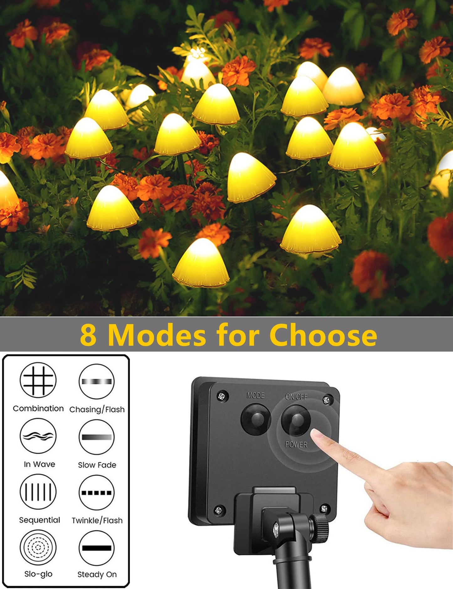 20 LED Solar Garden Lights, 8 Modes, 5M/16.4 Ft Mushroom Pathway Outdoor Landscape Stake Lights, Waterproof Ground Lamps for Yard, lawns, Wedding Party Decoration, Warm White