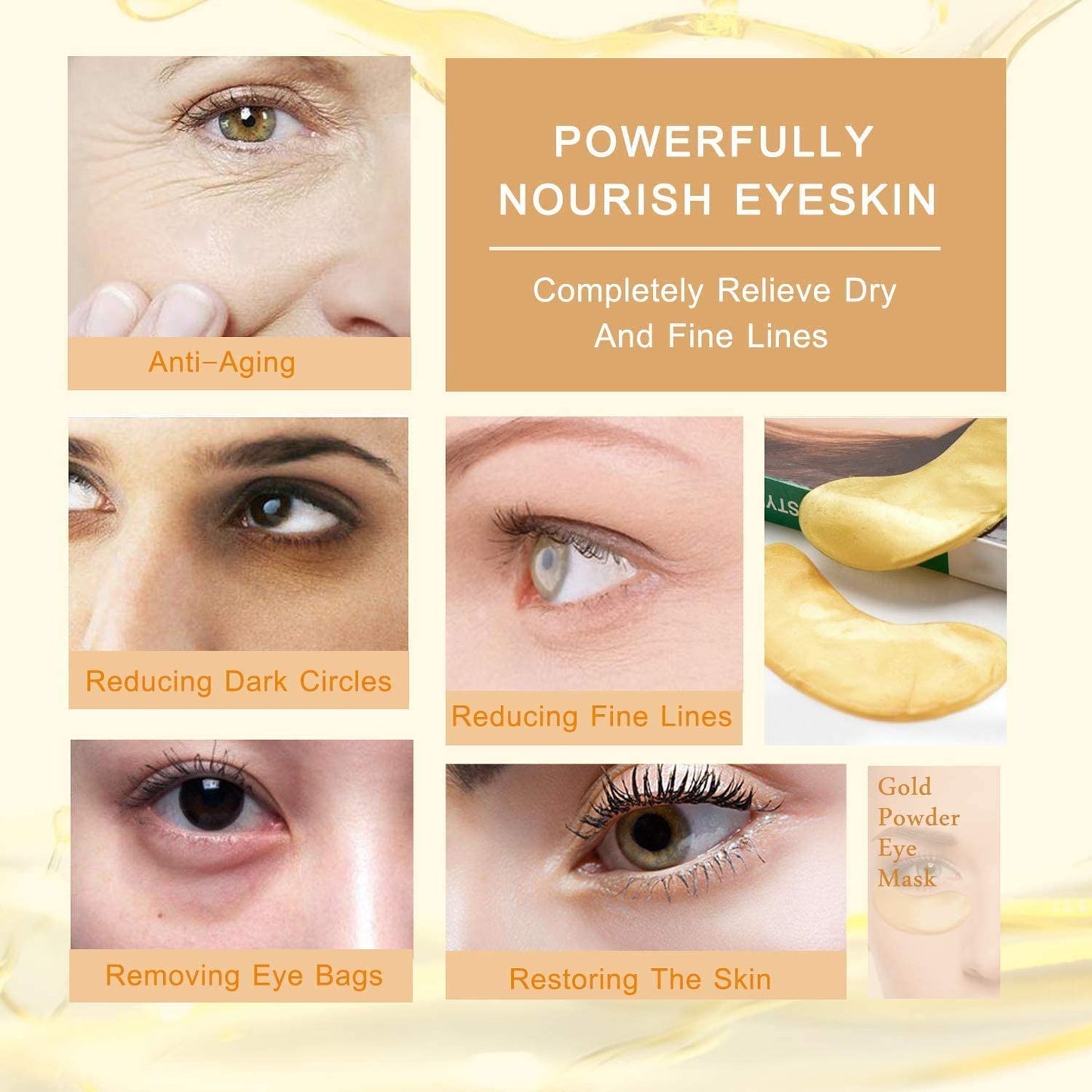 (20 Pairs)24K Gold Under Eye Treatment Masks,Crystal Gold Powder Gel Collagen Eye Mask for Under Eye Wrinkles, Remove Eye Bags, Under-eye, Dark Circles, Hydrating, Puffy Eyes