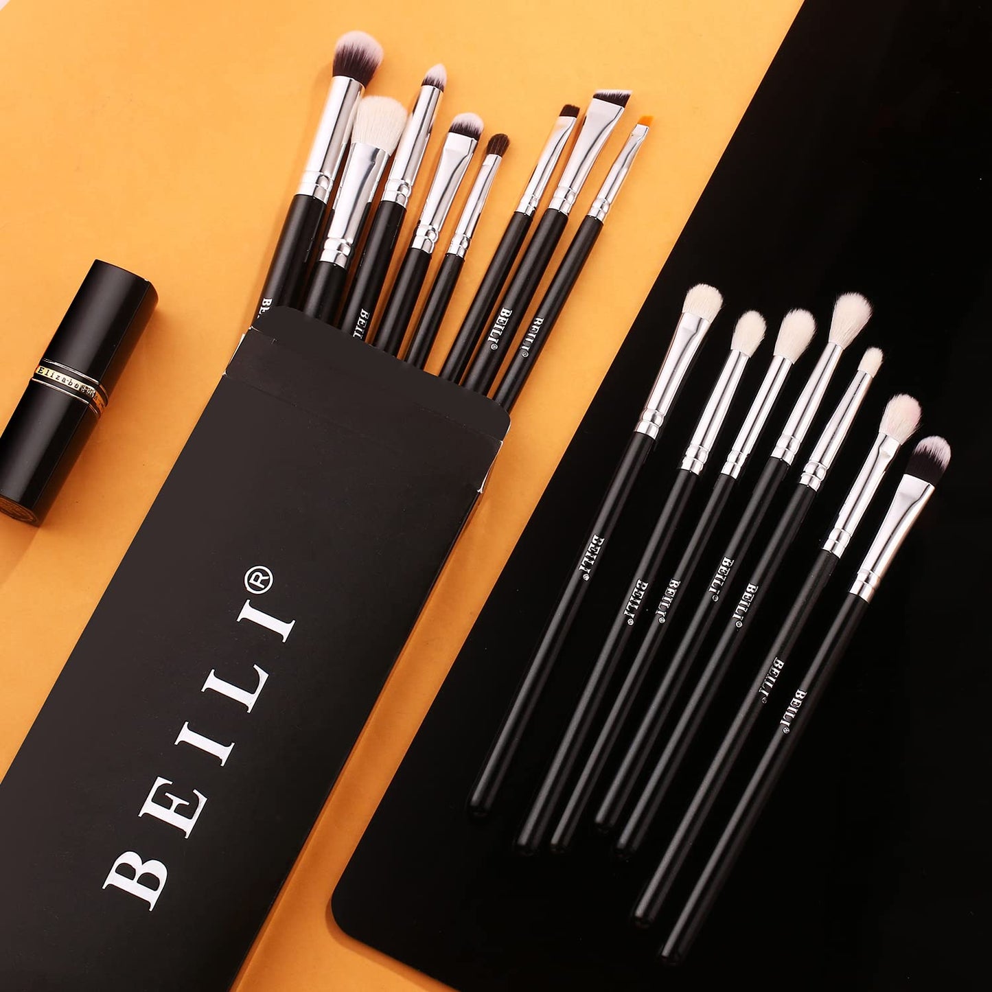 BEILI Professional Eye Makeup Brush Set,15 Pieces Synthetic and Natural Hair Eyeshadow Eyeliner Eyebrow Blending Concealer Make up Brushes (Black/Silver) White