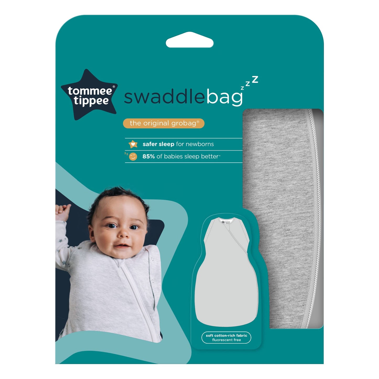 Tommee Tippee Baby Sleep Bag for Newborns, The Original Grobag Swaddle Bag, Hip-Healthy Design, Soft Cotton-Rich Fabric, 3-6m, 1.0 TOG, Sky Grey Marl 1 Tog