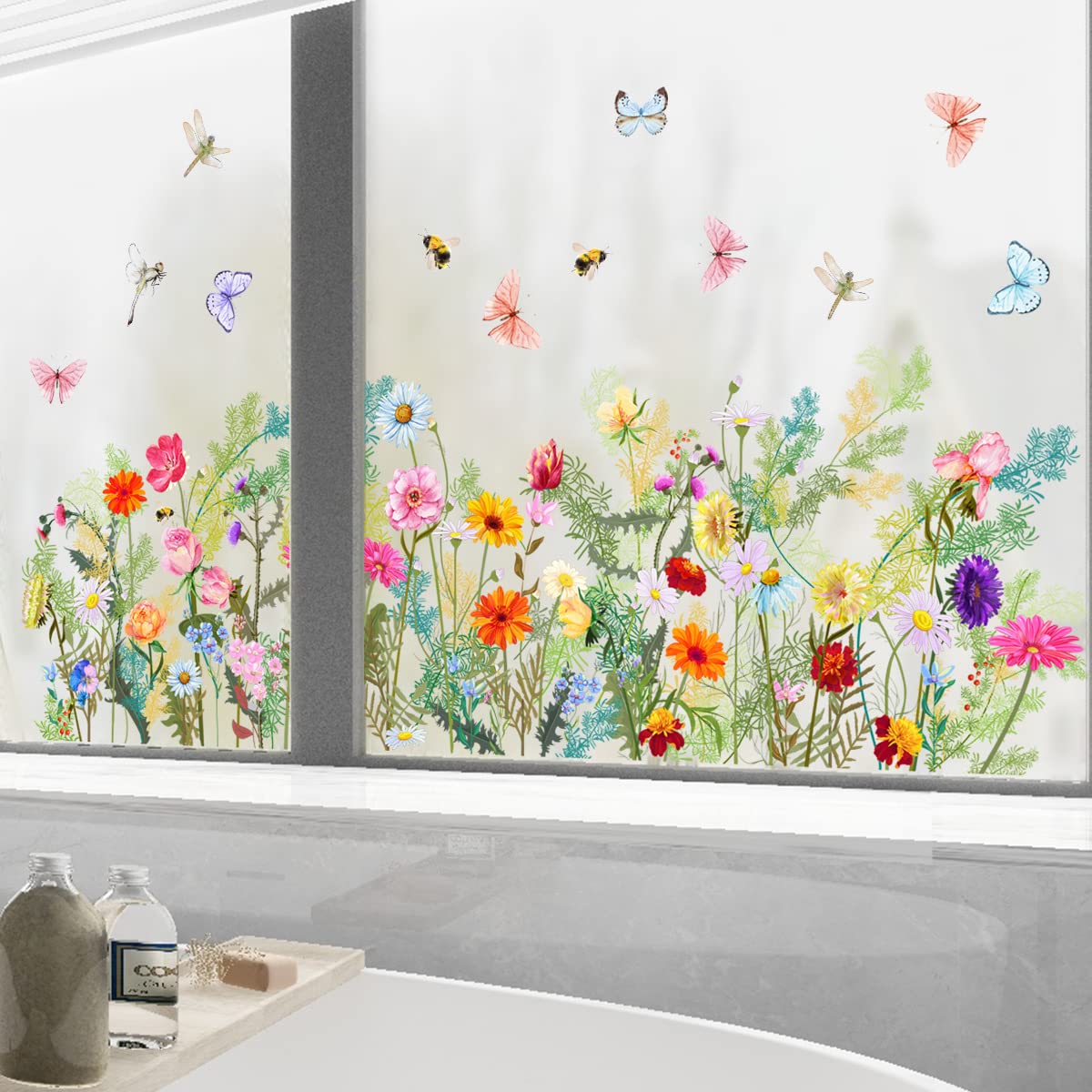 Wajade Garden Flowers Wall Decals Watercolor Colorful Floral and Butterflies Wall Stickers Removable Self-Adhesive Wall Mural Wall Art for Living Room Bedroom Hallway Zsz1167