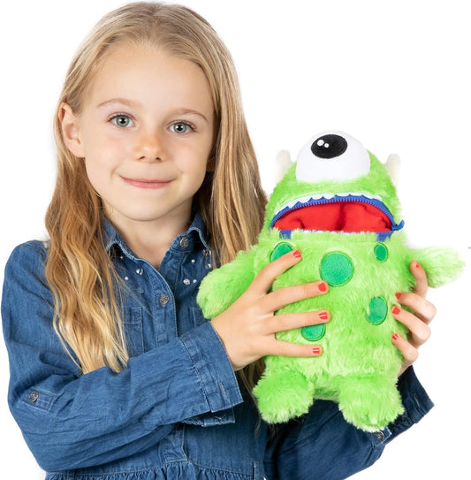 Worry Yummy Monster Children's Soft Toy - 28cm (11") Soft Cuddly Toy For Kids - Boys & Girls Anxiety, Stress & Fear Reducing Sleep Companion - Green 'Hank' Green (Hank)