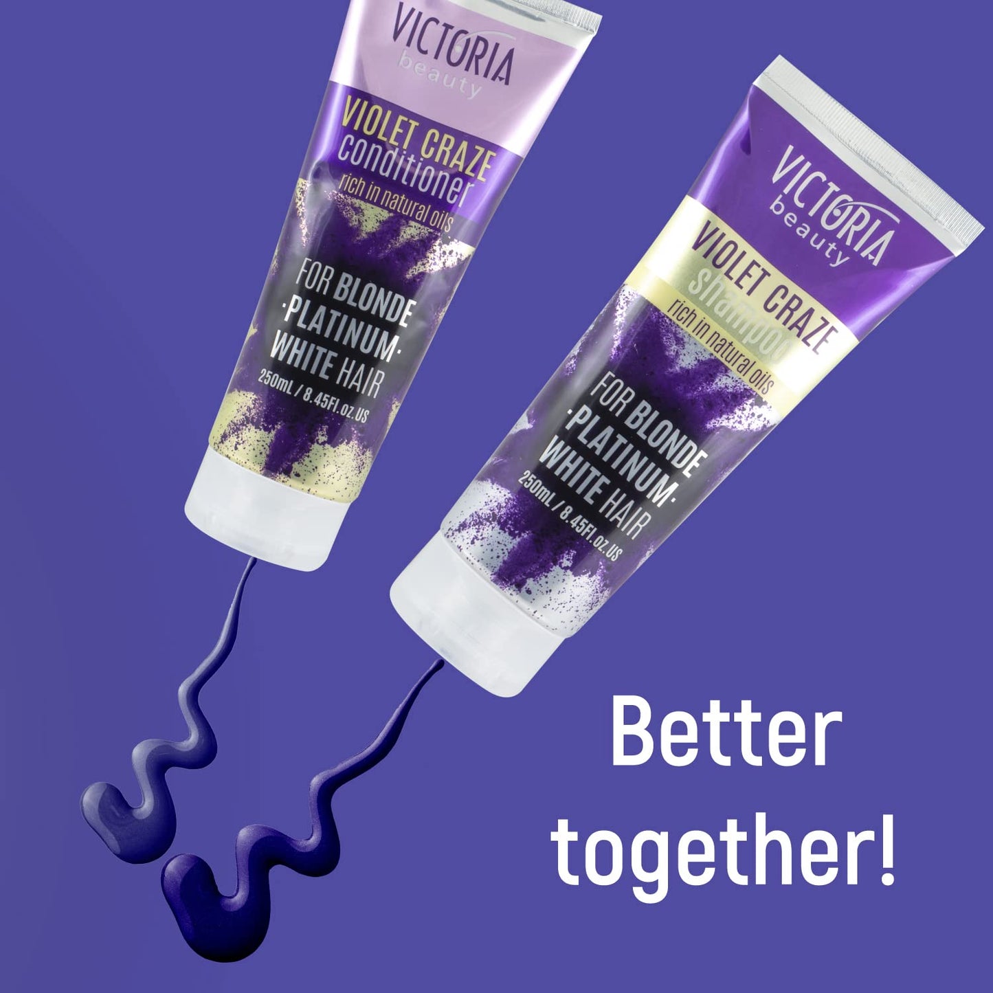 Victoria Beauty Violet Craze Purple Conditioner for Blonde, Platinum Blonde, and Bleached Hair with Argan Oil of Morocco – Perfect Colour and Healthy Hair, 250ml