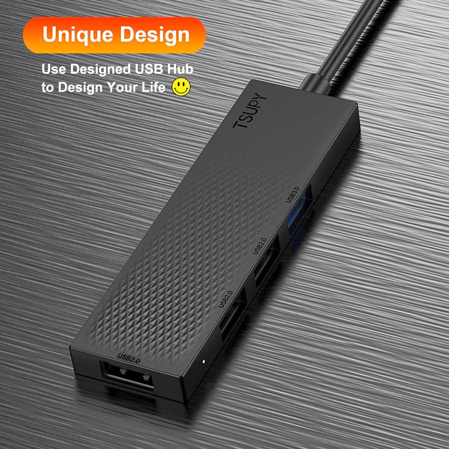 USB Hub, TSUPY USB Port Hub with 65cm USB Extension Cable 4 USB Adapter USB Splitter USB Multiple Connector USB Extender for Desktop Computer PC, PS4, Laptop etc 65cm Cable