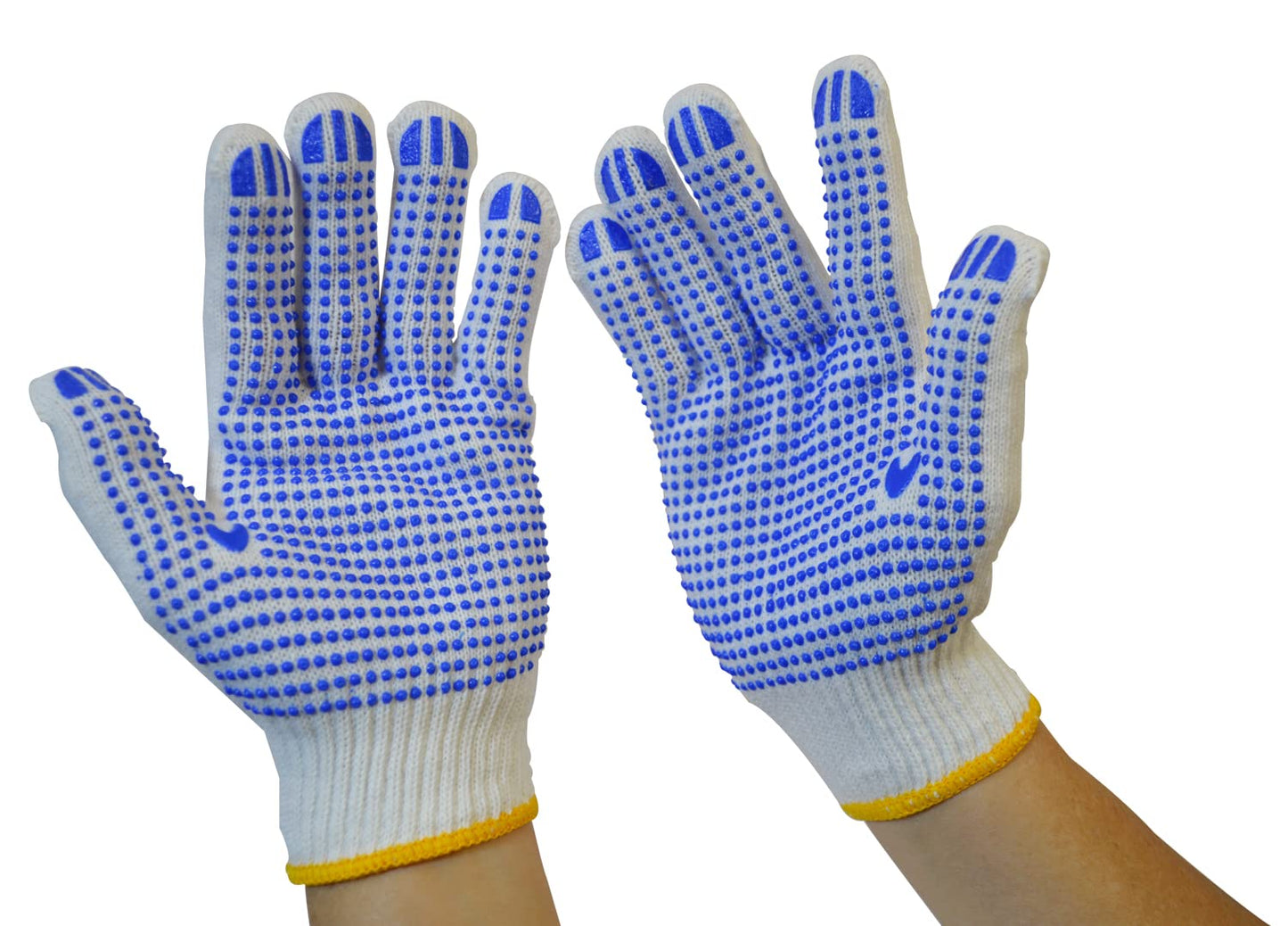 Working gloves for men or women winter dots flip resistant grip repairing builder construction gardening housework skincare stretchy durable gloves warehouse worker 12 pairs, White