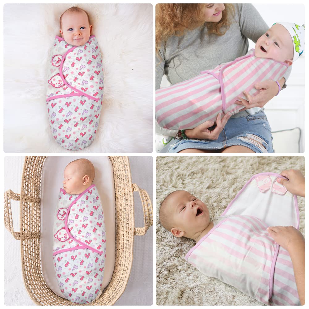 Vicloon Baby Swaddle Wrap, 2Pcs Swaddle Blankets, Newborn Swaddle Blanket Wrap, Organic Cotton Baby Blanket Wrap for Baby 4-6 Months 14-18lbs Pink