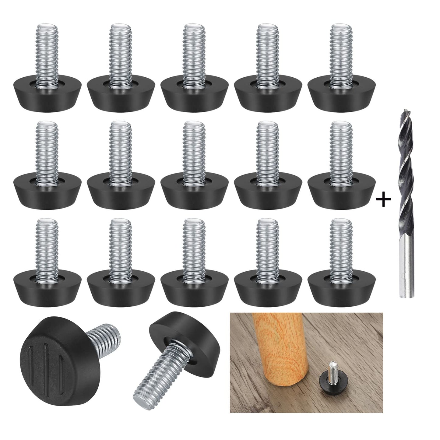 22PCS Furniture Leveling Feet Adjustable Table Foot, M8X23X27mm Screw On Furniture Leveller Foot Floor Protector Round Base Foot Screw for Chair Leg