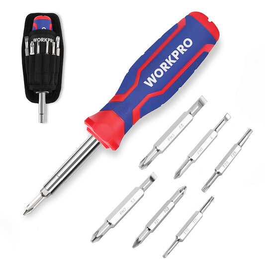 WORKPRO Multibit Screwdriver 14-in-1 Double Head with Oxford Storage Bag,Screwdriver Bit Set with Anti-Slip Rubber Handle,Compact Design,DIY Screwdriver