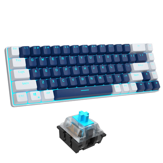 60 Percent Gaming Mechanical Keyboard, Minimalist MK-Box Blue Backlit Compact 68 Keys Wired Office Keyboard with Blue Switch for Windows Laptop PC Mac Convenient/Xbox (Blue Switch, White & Blue)