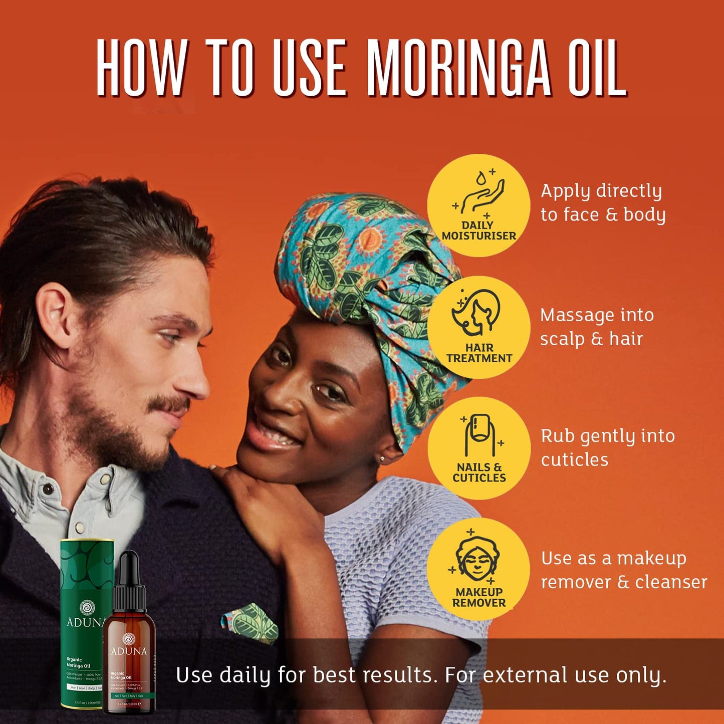 Aduna Moringa Oil 100% Organic 100ml | Unrefined Cold-Pressed Body, Hair & Face Oil | Best for Fine Lines and Moisturising | Antioxidants