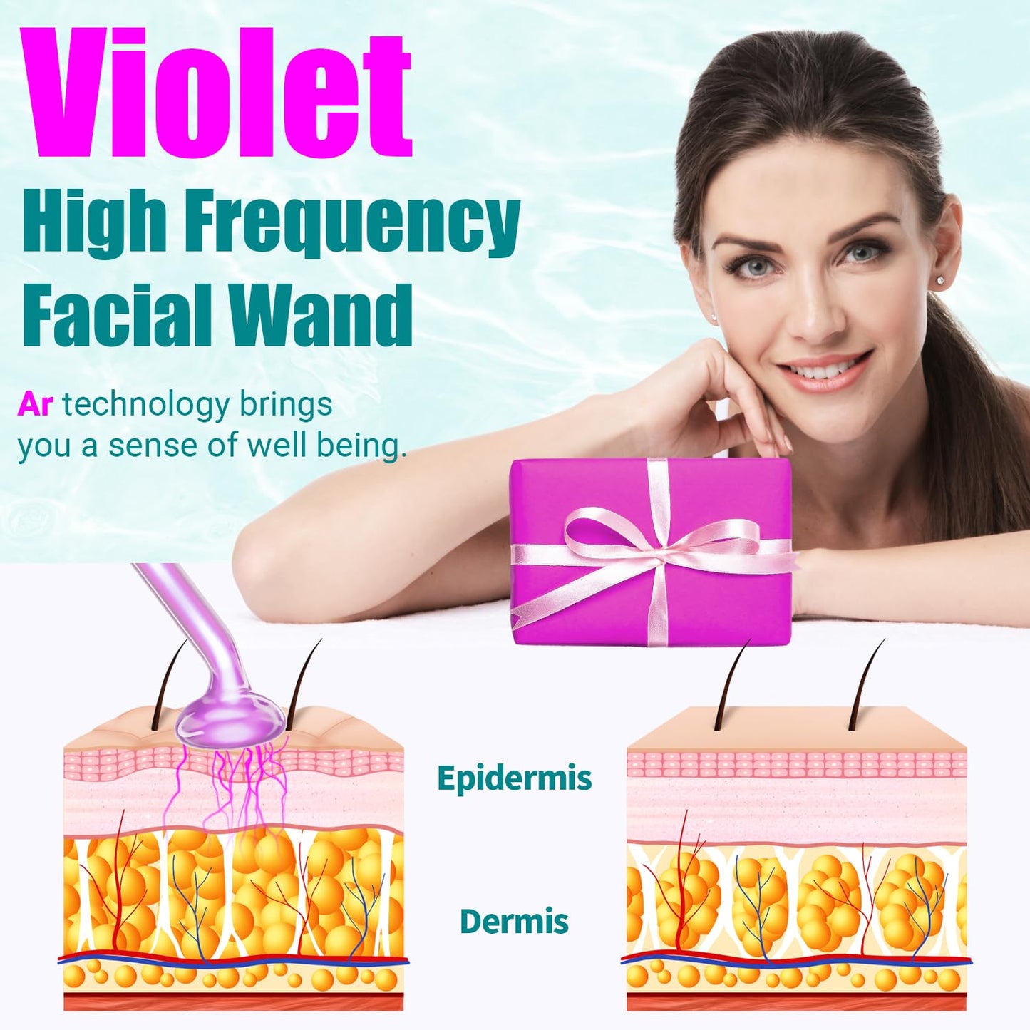 TUMAKOU High Frequency Facial Machine - Portable Purple High Frequency Facial Skin Light Therapy Wand - with 6 Argon Tubes - Skin Tightening Machine for Hair Regrowth,Acne,Wrinkle Removal,Anti Aging