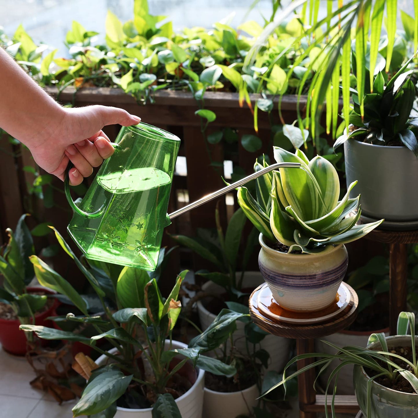 Watering Can, Goowin Watering Can Indoor Plants, Long Spout Small Watering Can for Indoor Outdoor Plants, 1.4 L Indoor Plant Watering Can with Bonus 500 ML Spray Bottle & 250 ML Squeeze Bottle (Green) Green