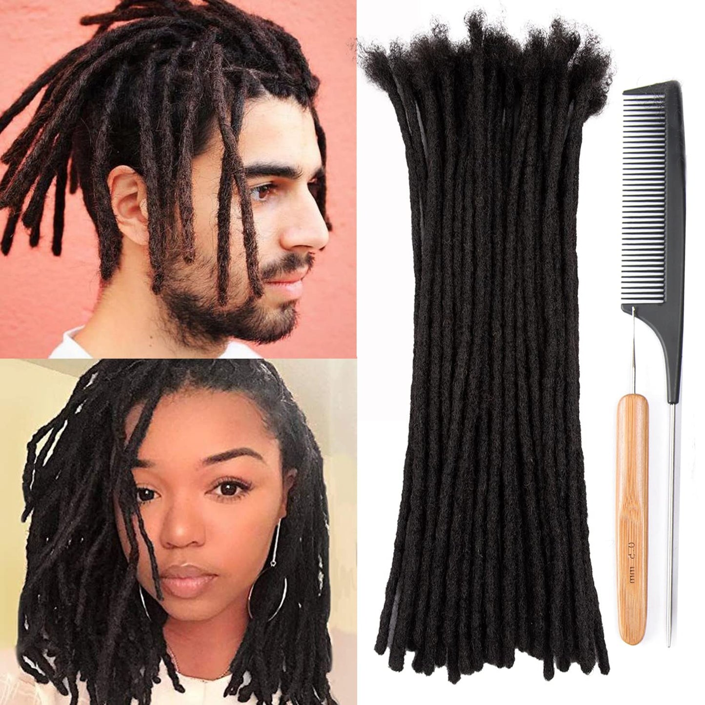 100% Human hair Dreadlocks Extensions 6 inch Afro Kinky 30 Strands 0.4cm Fashion Crochet Braiding Hair For Women by Originea (6 Inch, 30 Locs) 6 Inch (Pack of 30) #1B