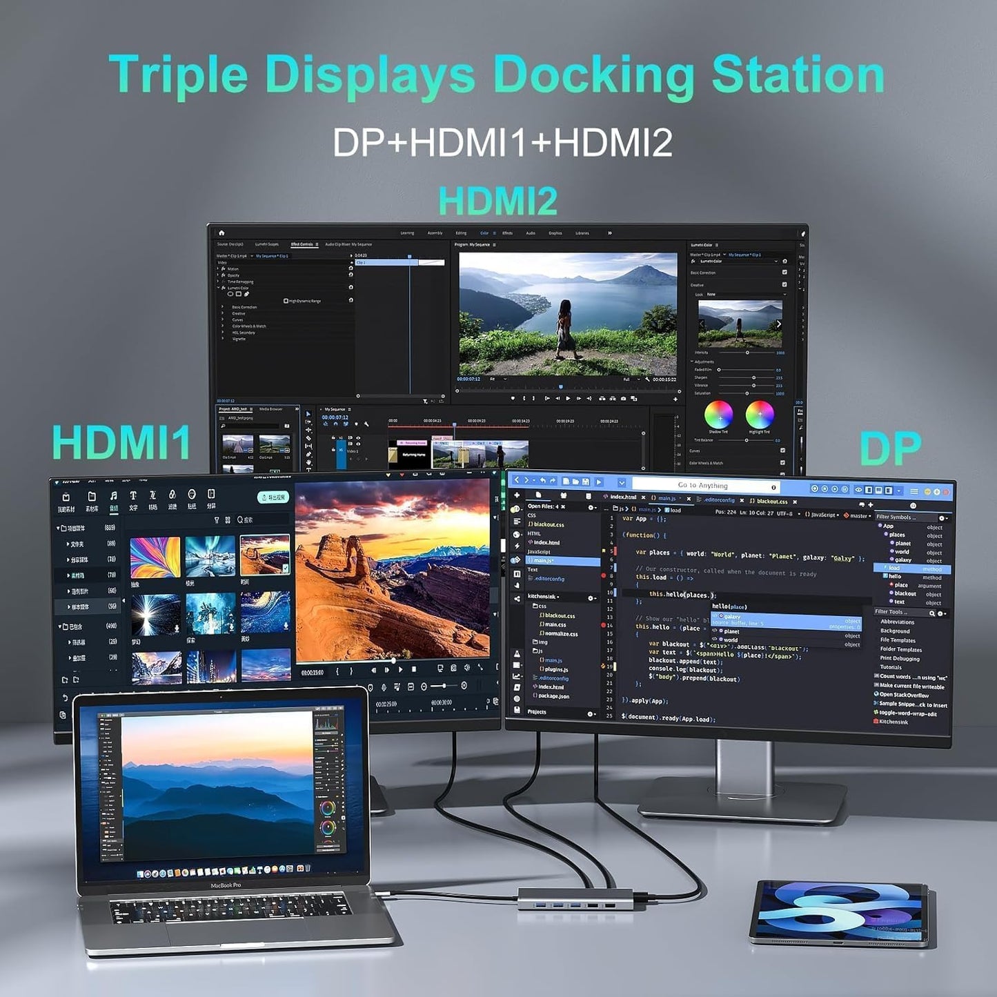 USB C Docking Station Dual Monitor 2 HDMI for Dell HP, Thunderbolt 3/4 Dock USB C Hub Triple Monitor to Displayport, 2 HDMI 4K, Ethernet, 5 USB, PD, SD/TF, 3.5MM for Lenovo,Surface,MacBook Laptops 12 IN 1