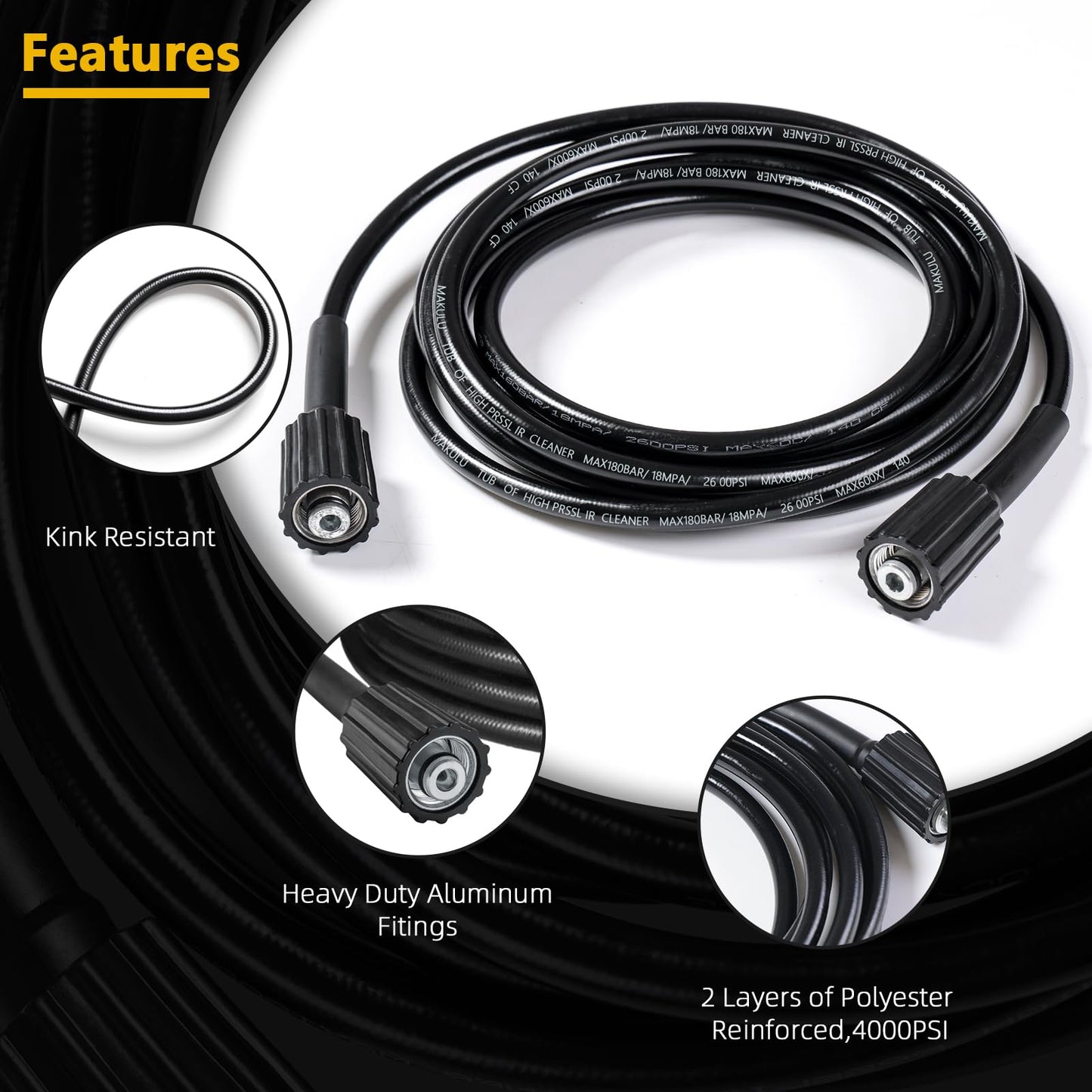 YUET 5M High Pressure Washer Replacement Jet Wash Hose for Kärcher K Series Washers Karcher Gas & Electric, Power Wash Extension to M22-14mm Female Plug with M22 Male Thread Connector Water Pipe 5m 16ft