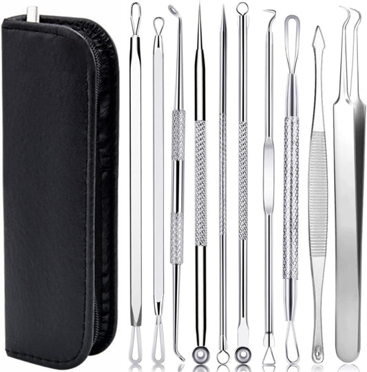 AIBEE 10 Pcs Blackhead Remover Pimple Popper Tool Kit,Comedone Extractor Tools for Acne, Blackhead,Whitehead,Pimples,Spot,Zit Removal Tool on Nose Face Skin