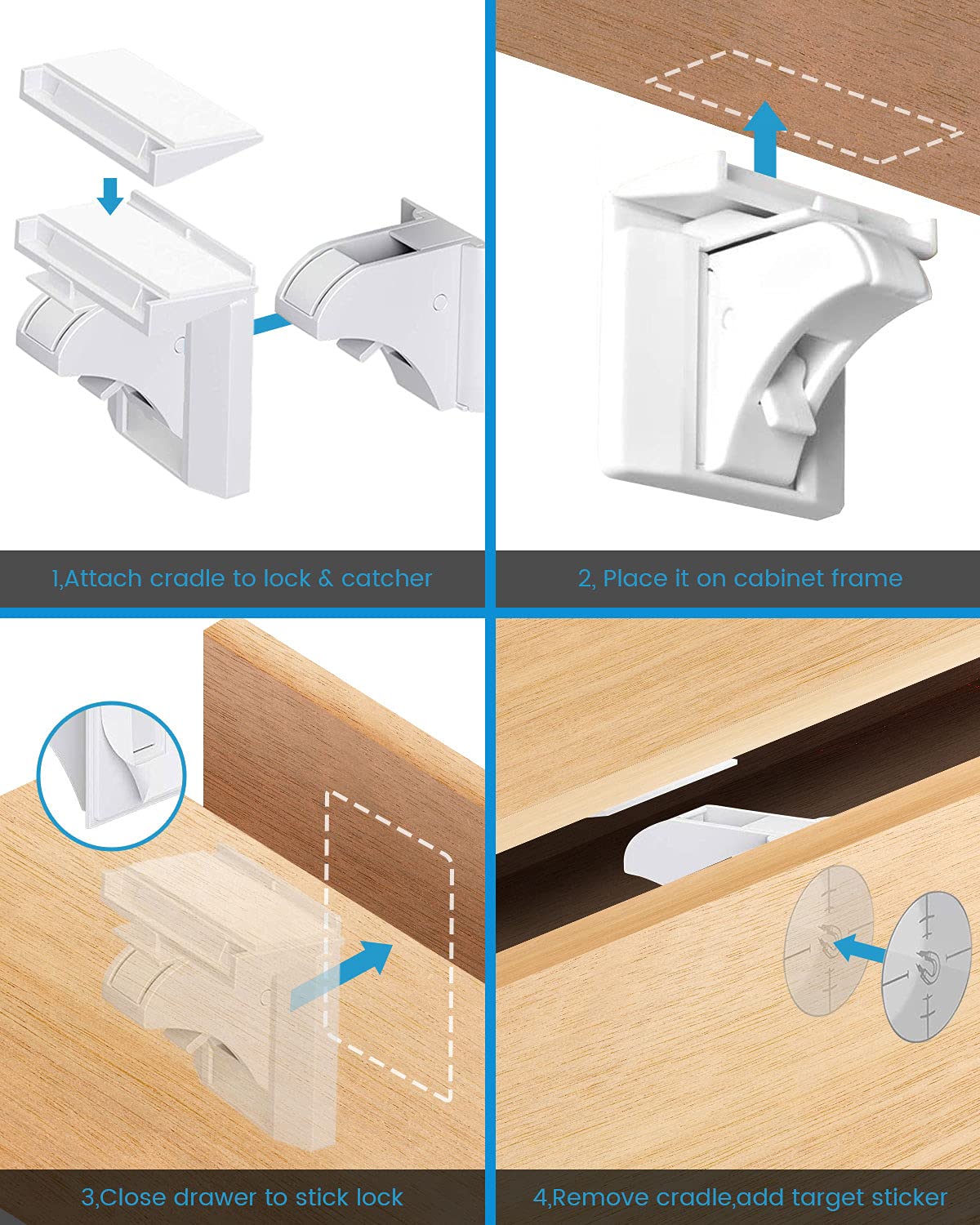 Trongle Safety Magnetic Cupboard Child Locks, 8 Locks 2 Keys 6 Corner Protector, Child Safety Cupboard Locks, Child Door Locks No Screws or Drilling, Easy Install, for Cupboards, Drawers and Fridge