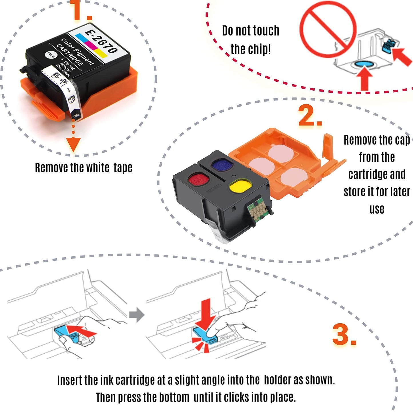 ATTA Compatible Epson 266 & 267 Ink Cartridges, 2661 T2661 T2670 Work for Epson Workforce WF-100W WF-110W Printer with Pigment Ink, 6 Pack (3 Black, 3 Colour) 3 Black+3 Colour