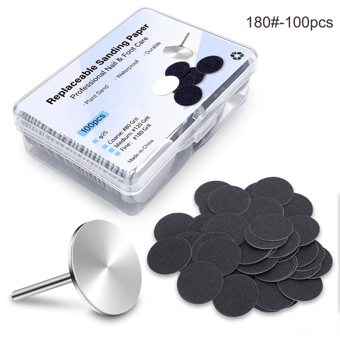 100pcs Feet Grinder Sandpaper Sanding Disc Pedicure Tool Replaceable Sanding Discs Sandpaper for Hard Dead Skin Cracked Heel Cracked Heels Dead Skin (HJ-NF037-180#) Hj-nf037-180#