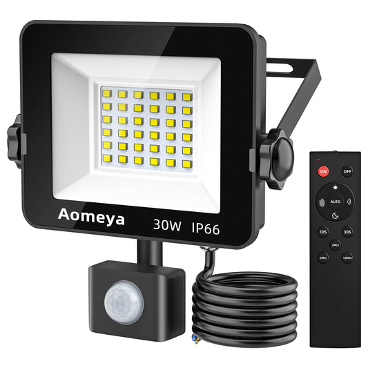 Aomeya Motion Sensor Outdoor Security Light, 30W 2750 Lumen LED Floodlights with PIR Sensor, IP66 Waterproof Motion Sensor Outdoor Wall Light with Remote Control for Garden, Backyard, Garage (30W)