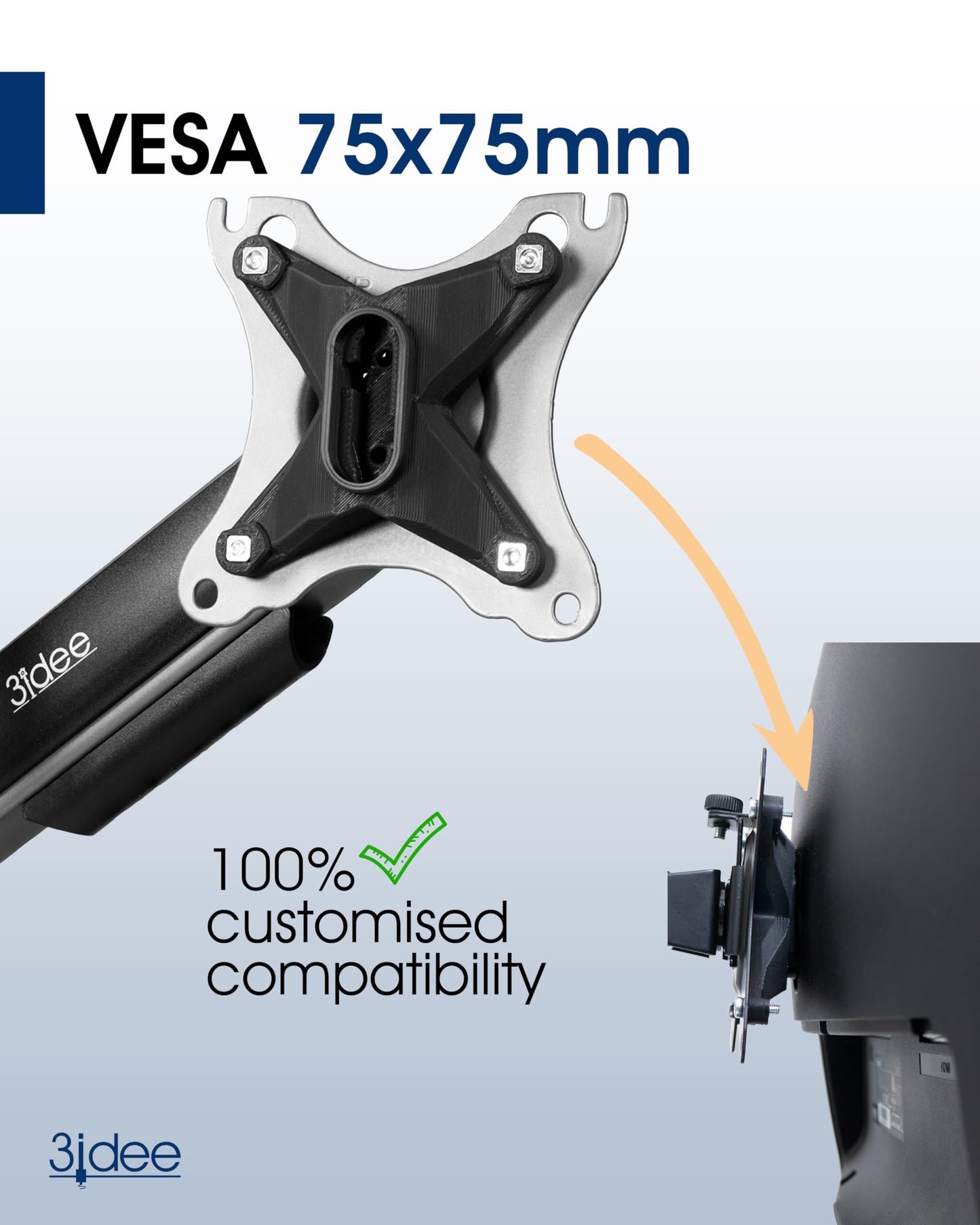 3IDEE VESA Adapter compatible with MSI Optix (G241, G241VC, MAG341CQ, G27C, G27C4, G27CQ4, G27C2, AG32C, AG32CQ) - screw set included - 75x75mm (Black) - 1-Pack Black - 1-Pack