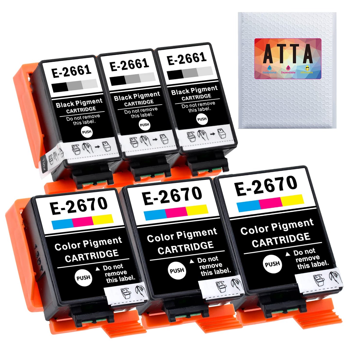 ATTA Compatible Epson 266 & 267 Ink Cartridges, 2661 T2661 T2670 Work for Epson Workforce WF-100W WF-110W Printer with Pigment Ink, 6 Pack (3 Black, 3 Colour) 3 Black+3 Colour