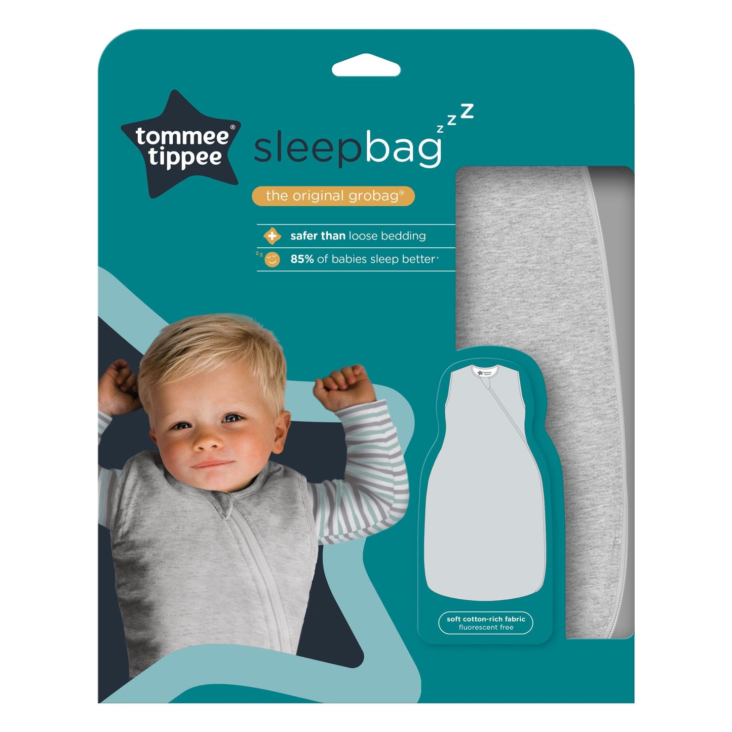 Tommee Tippee Baby Sleep Bag, The Original Grobag, Hip-Healthy Design, Soft Cotton-Rich Fabric, 6-18 m, 1.0 TOG, Blush Sky Grey Marl 1 Tog