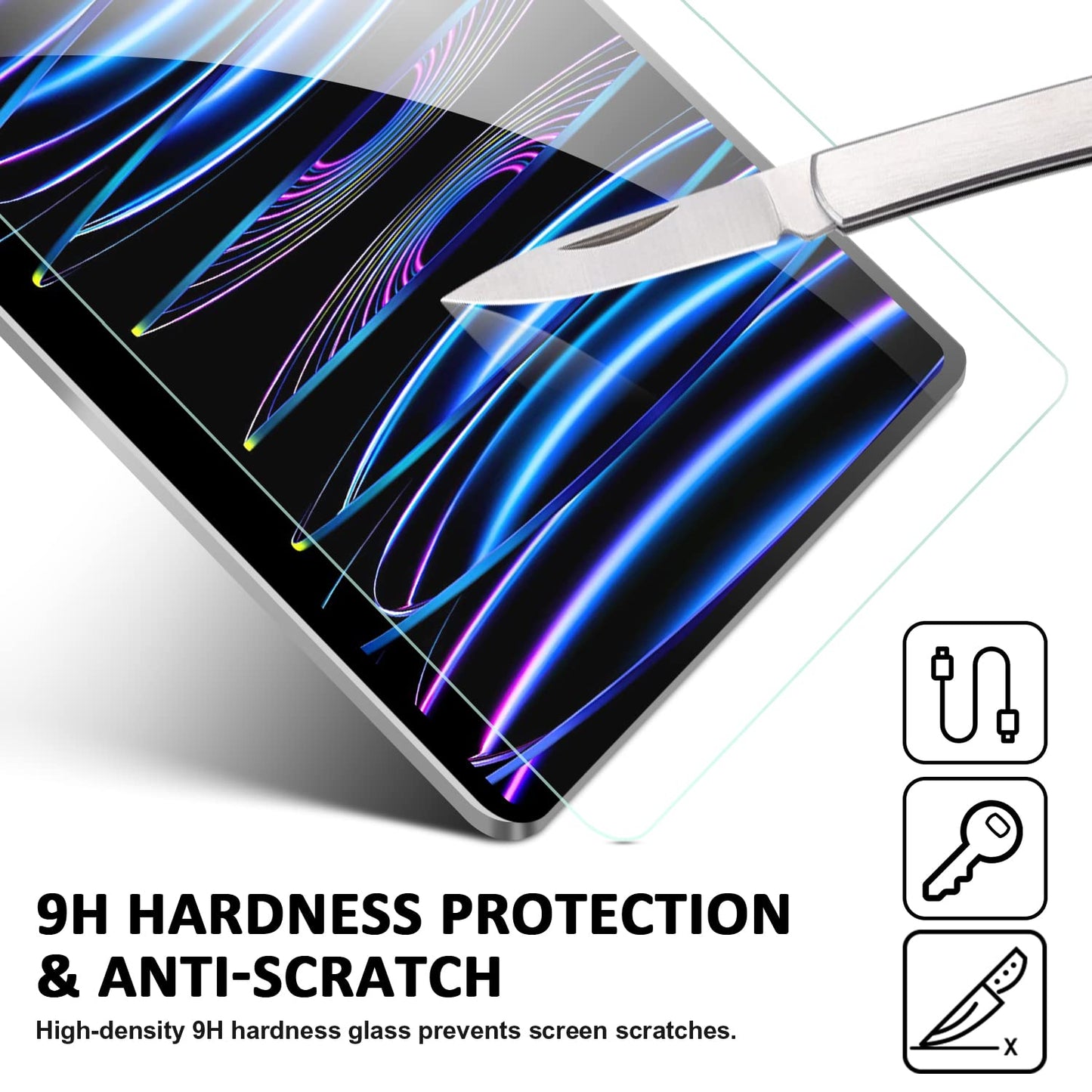 2-Pack TopEsct Screen Protector For iPad Pro 12.9 inch 2022/2021/2020/2018 (6th/5th/4th/3rd),Face ID Compatible,Tempered Glass Film,9H Hardness 12.9-inch