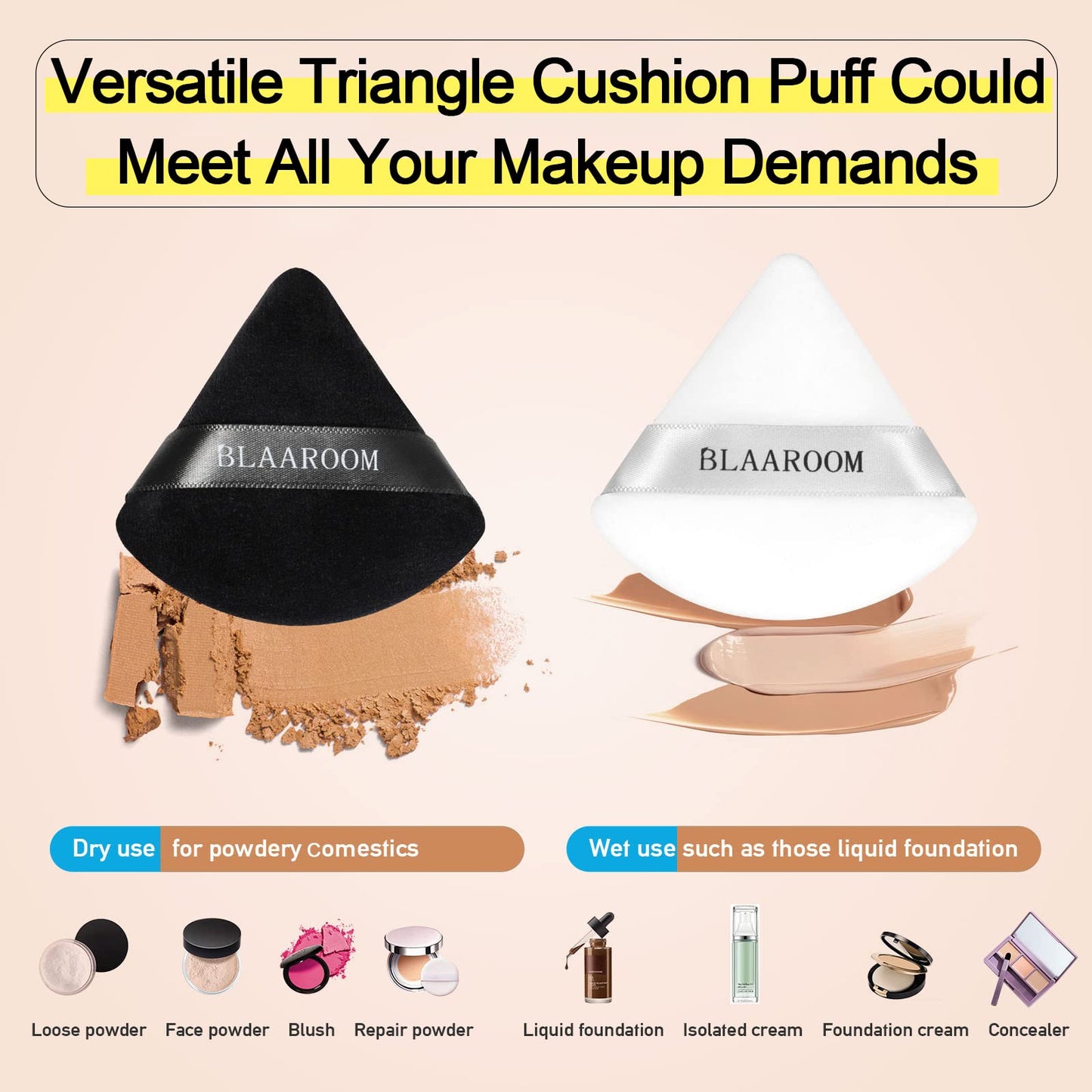 6 Pieces Soft Triangle Powder Puff Face Makeup Velour for Loose Powder Mineral Powder Body Powder Wet Dry Cosmetic Foundation Sponge Makeup Tool