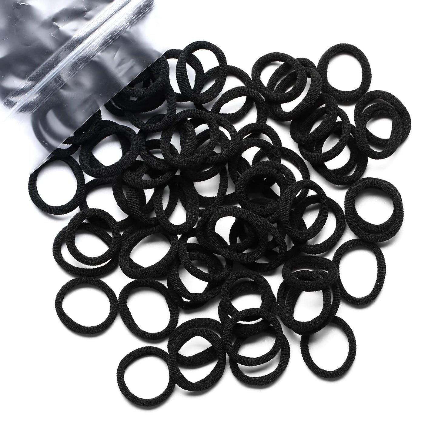 WANBY Hair Ties Mini Seamless Black Hair Bands Soft Elastics Ponytail Holders Hair Ties for Girls Toddler (100 Pcs) 100 Pcs