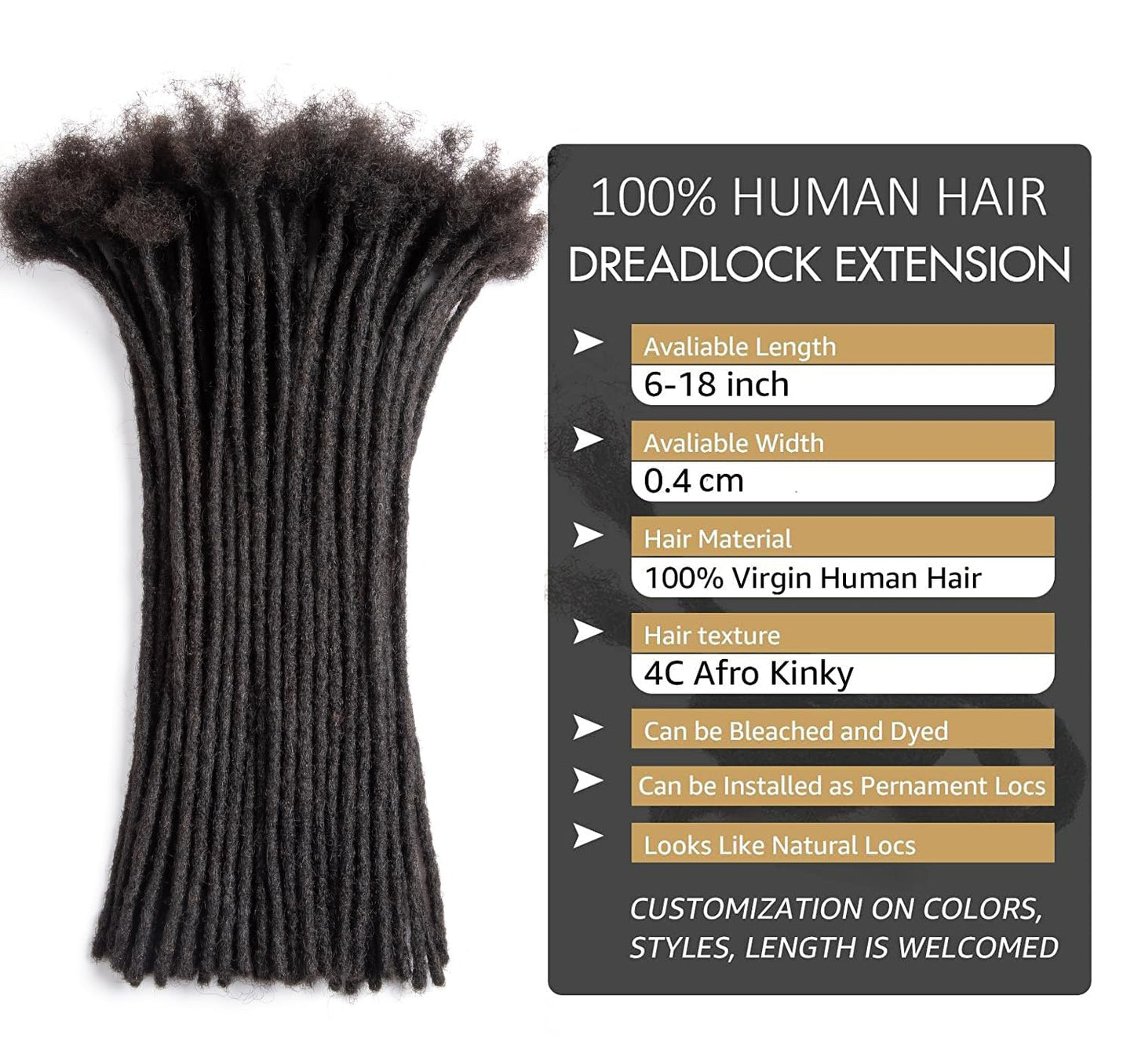 100% Human hair Dreadlocks Extensions 6 inch Afro Kinky 30 Strands 0.4cm Fashion Crochet Braiding Hair For Women by Originea (6 Inch, 30 Locs) 6 Inch (Pack of 30) #1B