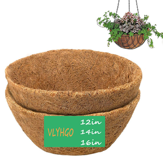 VLYHGO Coco Liner 14 Inch Hanging Basket Coir Liner 100% Natural Round Coconut Fiber Replacement Liners for Hanging Basket Flowers Vegetables (2 PCS) 14in