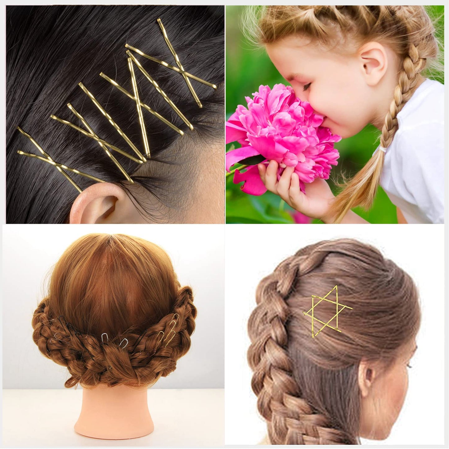 356PCS Bobby Pins Set, 100 U Shape Hair Pins, 100 Wave Hair Clips, 150 Elastic Hair Bands and 6pcs Spiral Hair Pins, Hair Grips Styling Pins Set for Women Girls, with Clear Box