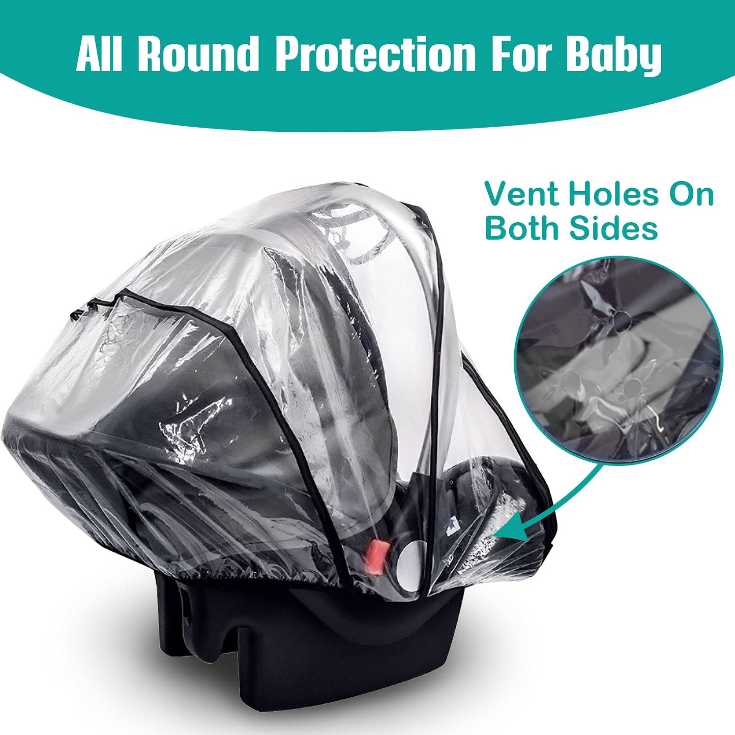 Universal Car Seat Rain Cover Baby Carrier Raincover - EVA Car Seat Weather Shield with Quick-Access Zipper Door and Side Ventilation, Windproof and Waterproof Car Seat Cover for Maxi COSI and More