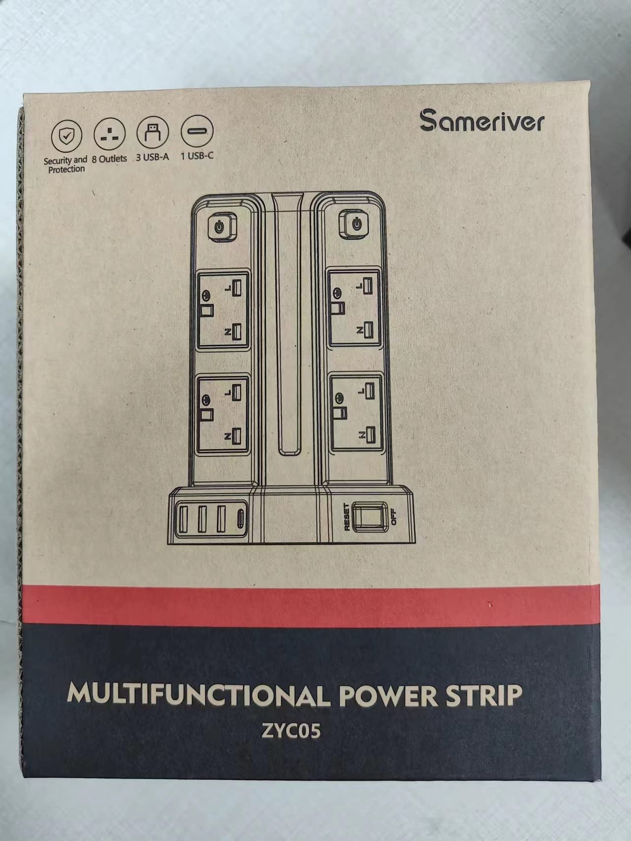 Tower Extension Lead, (3250W 13A) Extension Tower 8 AC Outlets & 4 USB Ports, Surge Protection Extension Lead with 4 Independent Switch, 17W USB C Ports Extension Cable 3M for Office, Home, Kitchen White