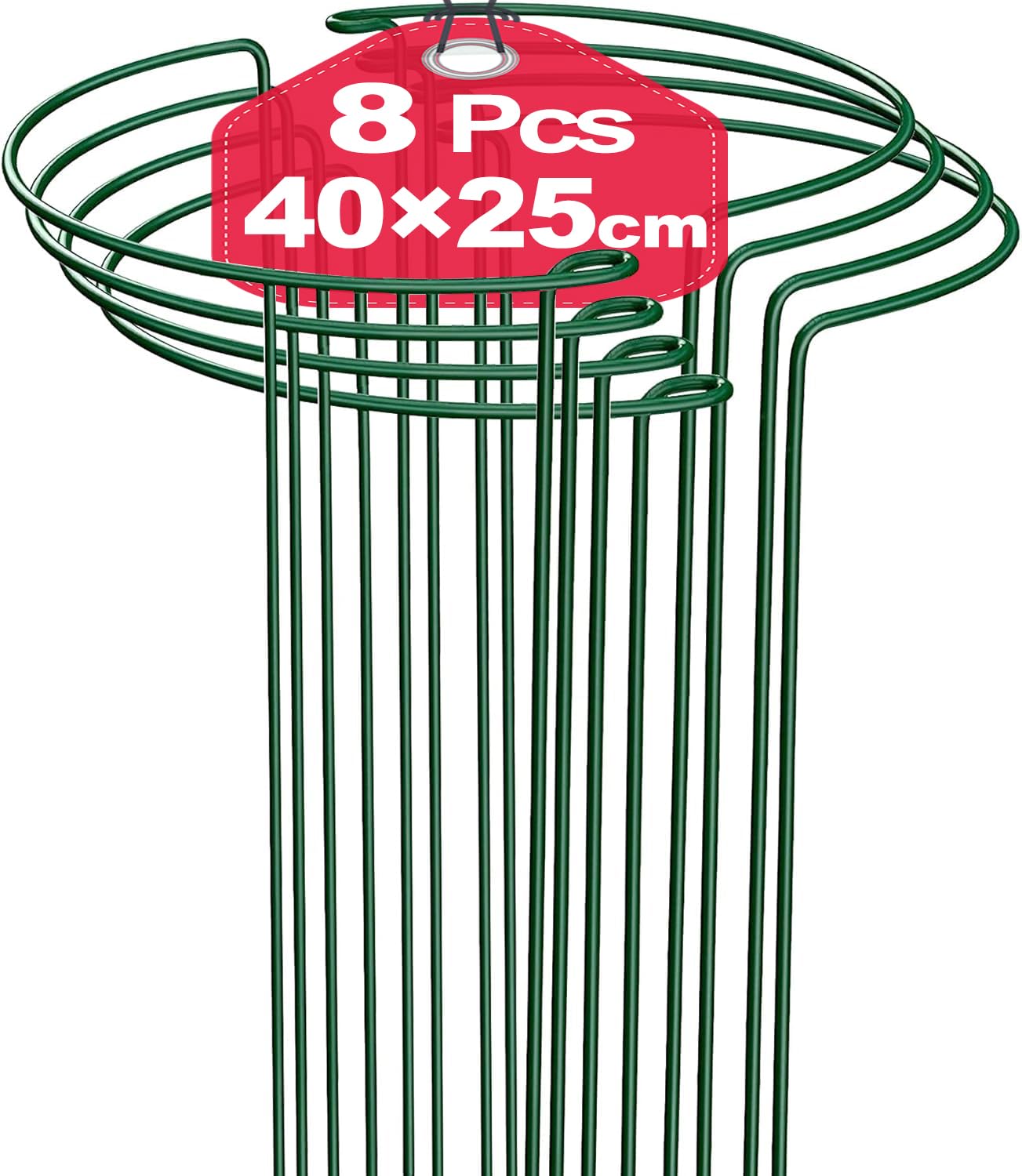 TOYPOPOR 8 Pack 25×40cm Plant Support Stakes, Metal Garden Plant Stakes, Half Round Plant Support Ring Cage for Peonies Monstera Hydrangeas Roses Sedum Vegetables Tomatoes 16''/40cm-8pcs