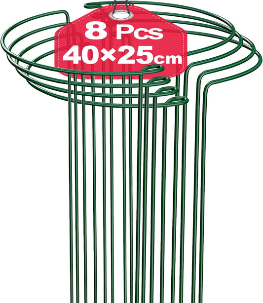 TOYPOPOR 8 Pack 25×40cm Plant Support Stakes, Metal Garden Plant Stakes, Half Round Plant Support Ring Cage for Peonies Monstera Hydrangeas Roses Sedum Vegetables Tomatoes 16''/40cm-8pcs