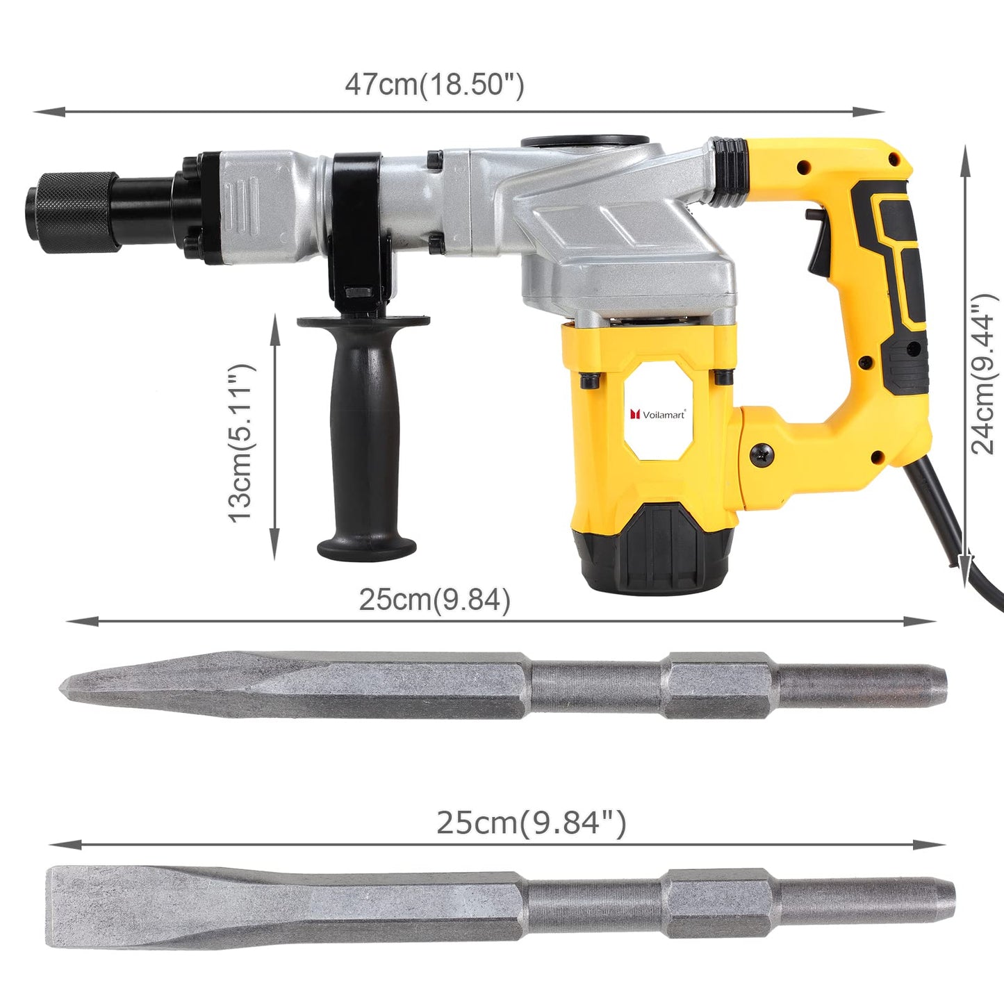 Voilamrt 1300W Electric Demolition Jack Hammer,4200BPM Concrete Drill Breaker Kit Jackhammer