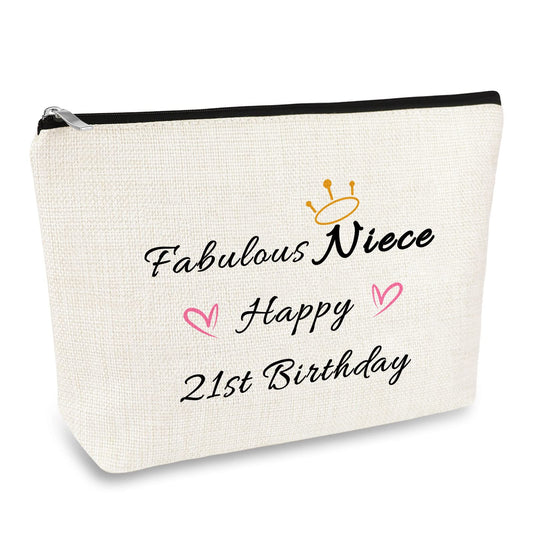 21st Birthday Gifts for Niece Makeup Bag Gift Niece Gifts from Aunt Uncle 21 Years Old Birthday Gift for Her 2004 Birthday Gifts for Women Christmas Cosmetic Bag Makeup Pouch Travel Toiletry Bag Off White