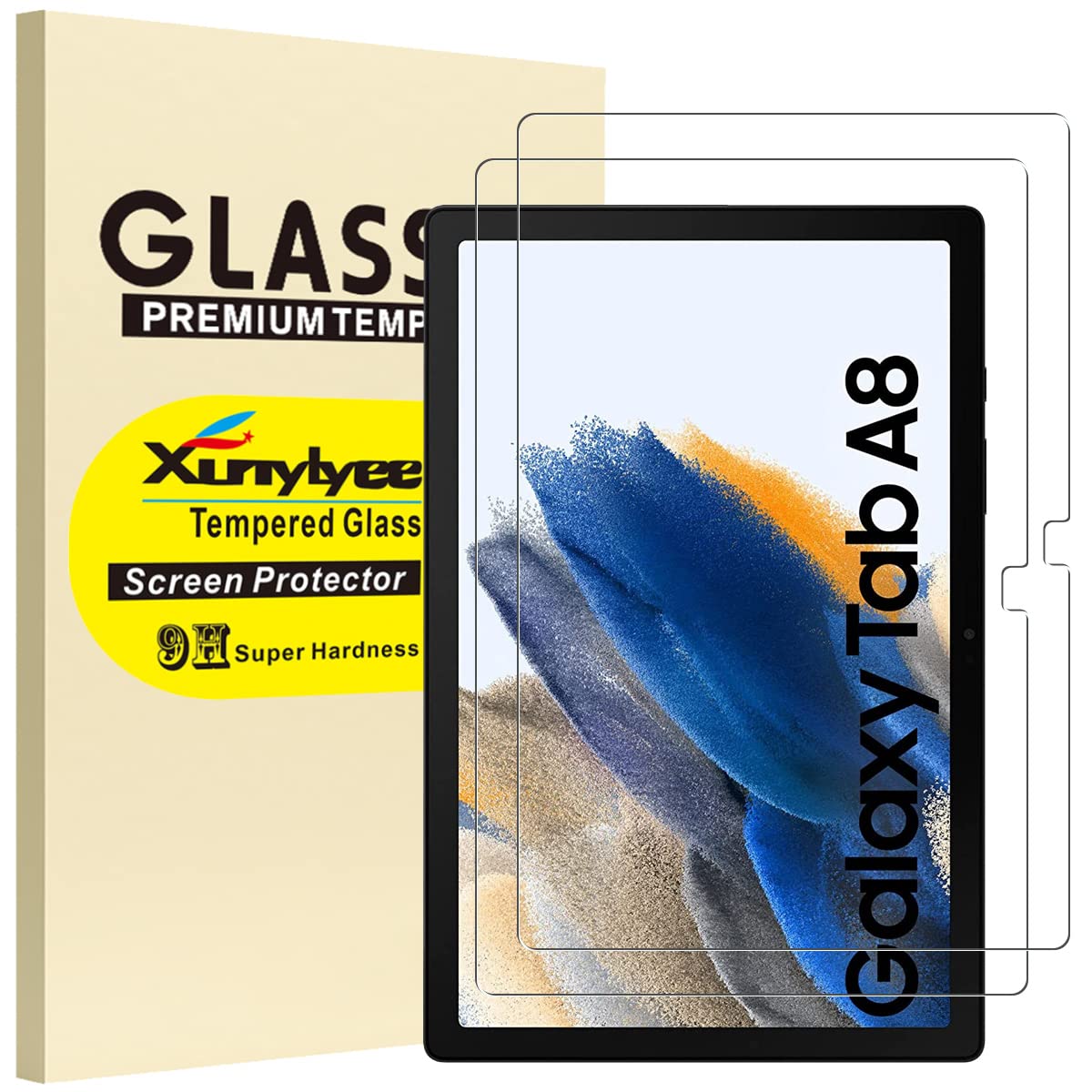 XunyLyee 2 Pack, Screen Protector for Samsung Galaxy Tab A8 10.5 inch SM-X200/ SM-X205 Tempered Glass Film Easy Installation Bubble Free