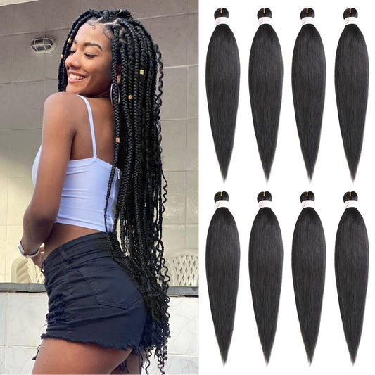 Xtrend 8 Packs 30 Inch Long Pre Stretched Braiding Hair EZ Braiding Hair Extensions for Box Braids Hot Water Setting Soft Yaki Texture Kanekalon Crochet Hair Extensions for Braiding 30 Inch (Pack of 8) 1B#