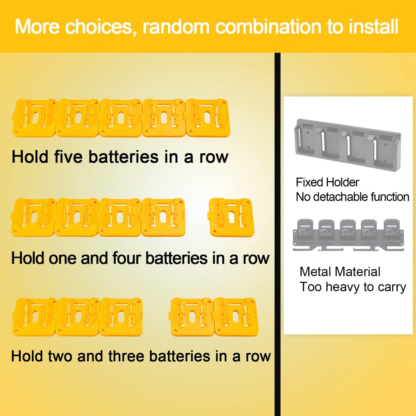 5 Pack Rozlchar Battery Holder Compatible for Dewalt 20V Battery Mounts Dock Holder Fit for DCB200 DCB201 DCB202 DCB203 DCB204(w/10 screws, No Battery)