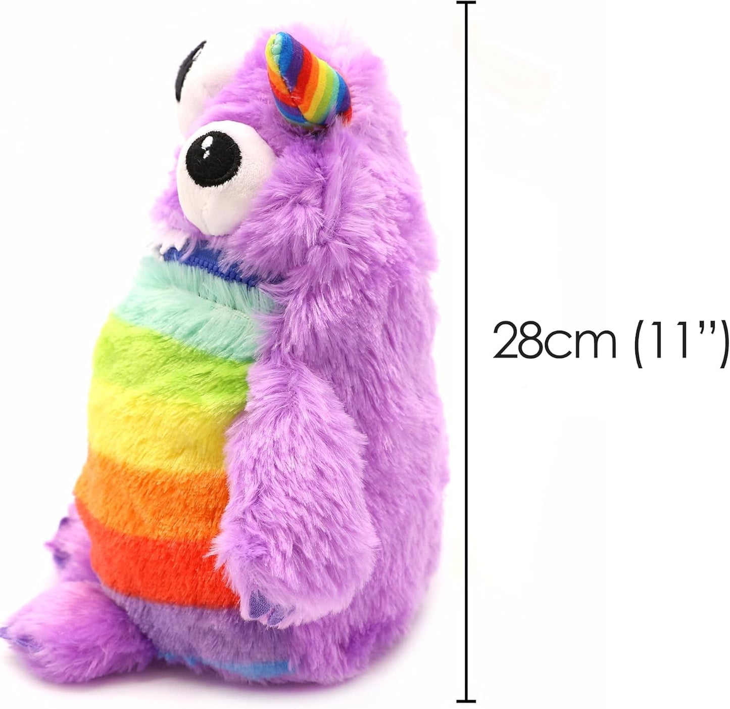 Worry Yummy Children's Monster Soft Toy - 28cm (11") Soft Cuddly Toy For Kids - Boys & Girls Anxiety, Stress & Fear Reducing Sleep Companion - Purple 'Zipper' Purple (Zipper)