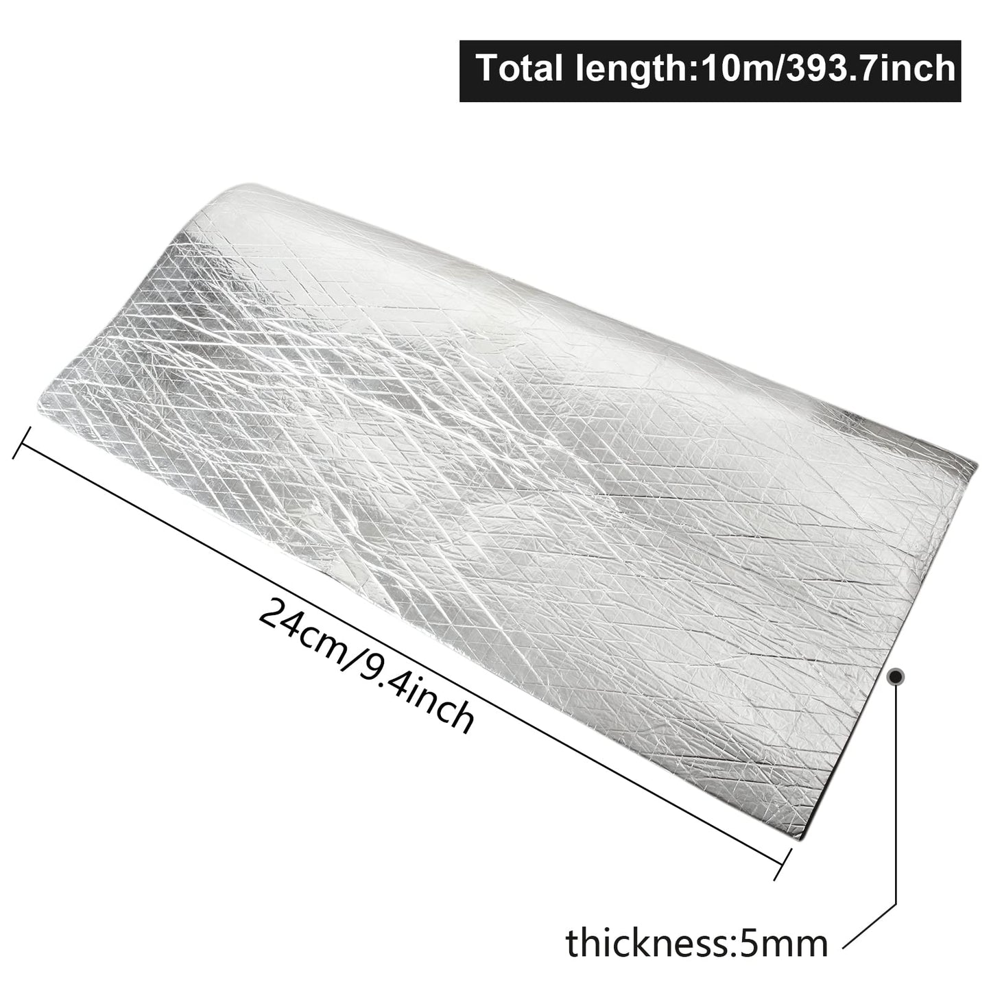 YOUNTHYE Self Adhesive Reflective Aluminium Foam Insulation 5mm Thick, 24cm x 10m Radiator Reflector Panels, Foil Insulation Roll for Floors, Roofs, Garage Doors and Camper Vans